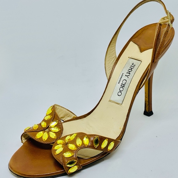 Jimmy Choo Brown Embellished Slingback Sandals - Picture 6 of 16